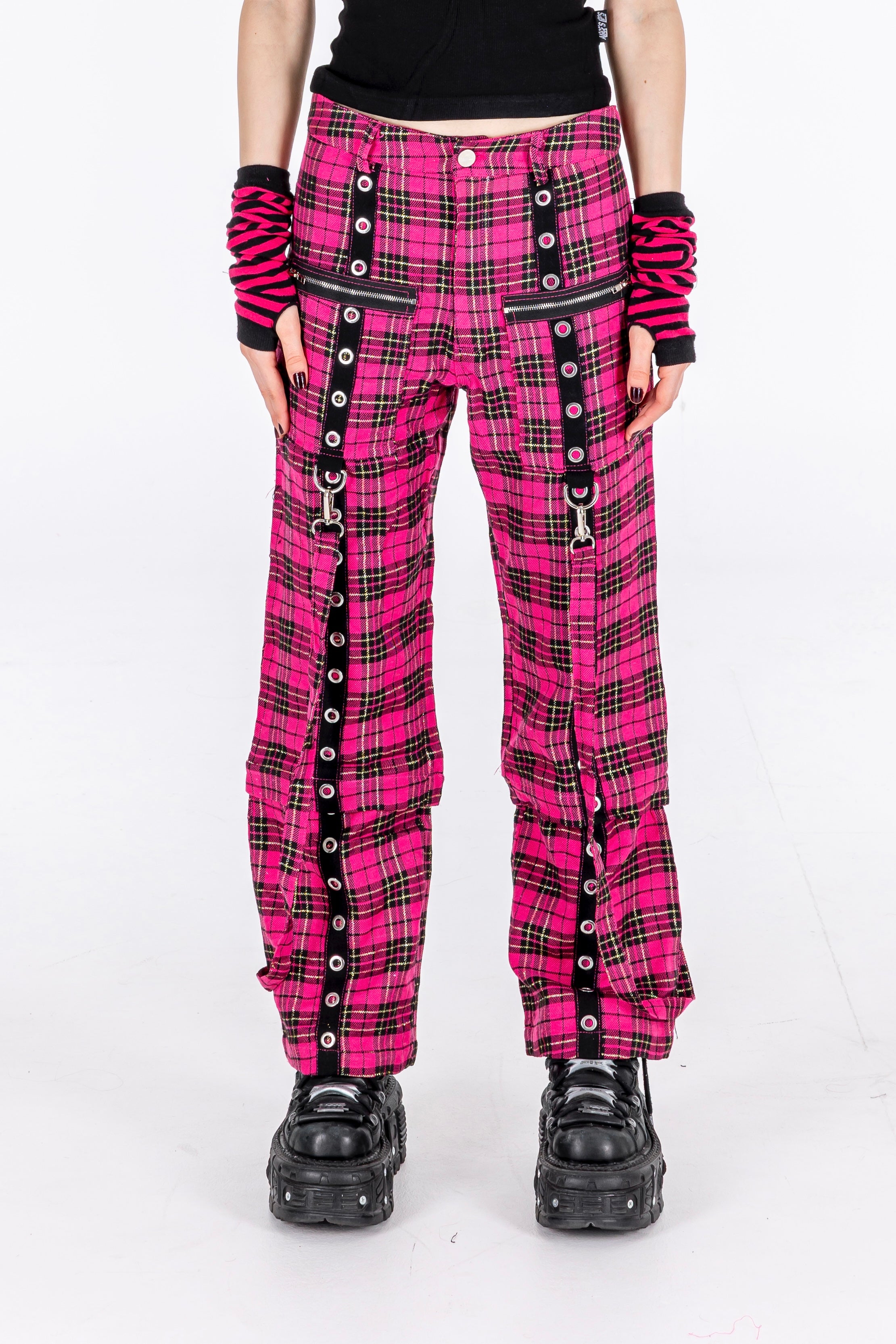 Pop Punk Zip Off Pink Plaid Pants