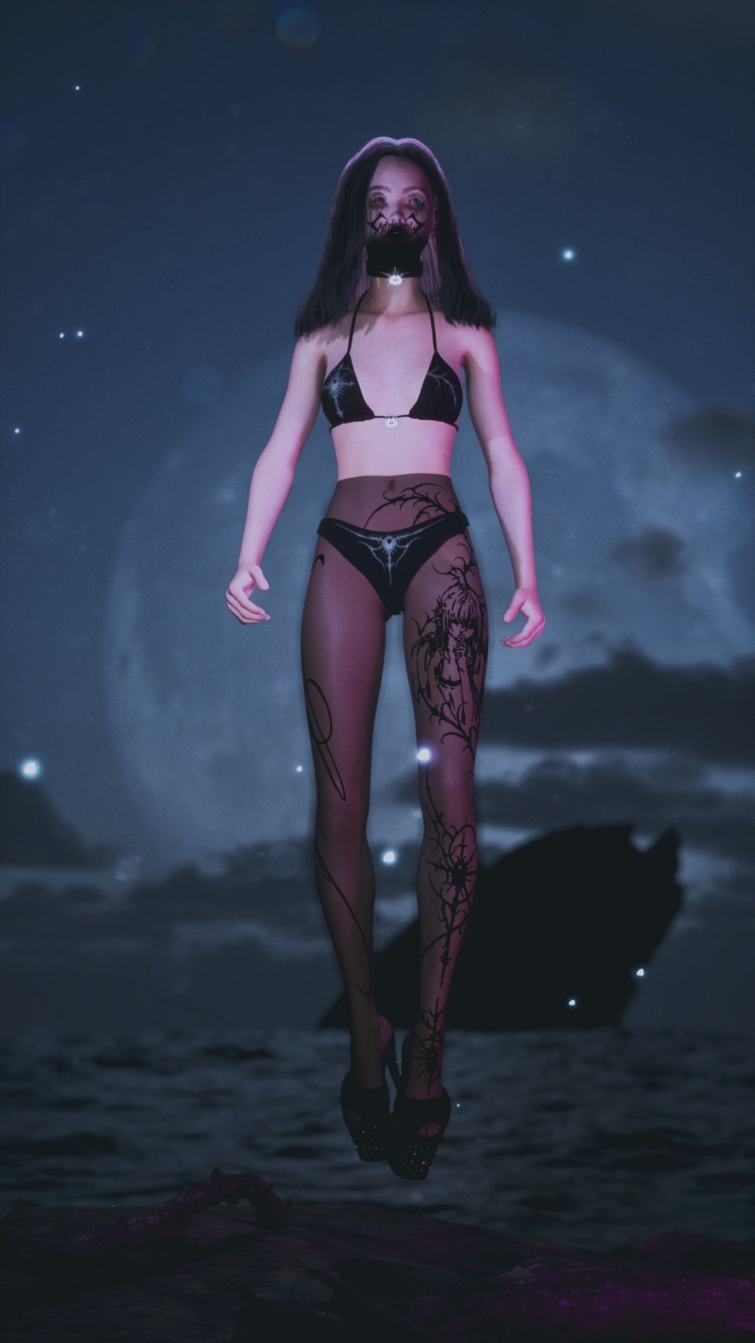 Fallen Angel Lace-Up Black Tights