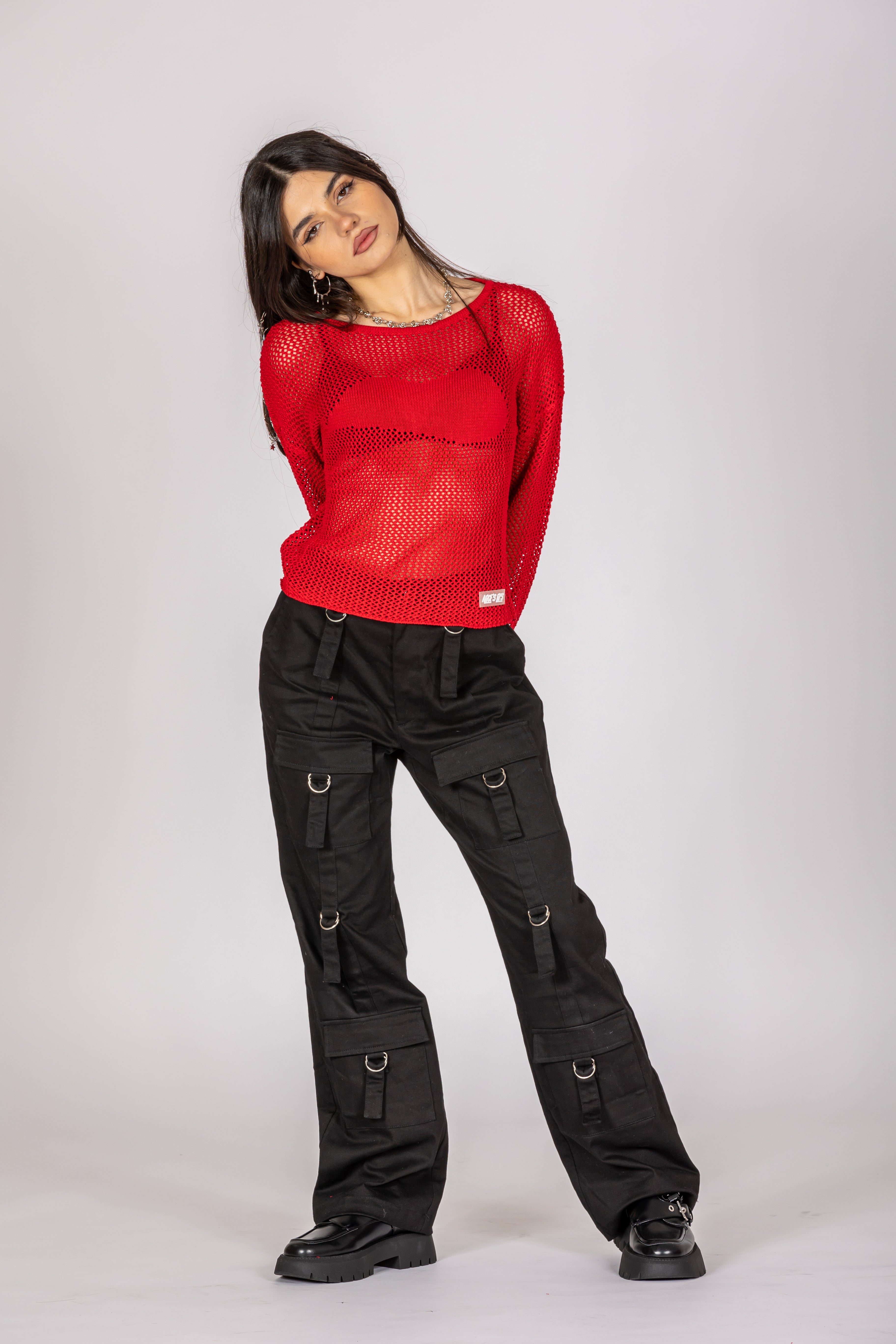 Live Wire Red Open Knit Jumper