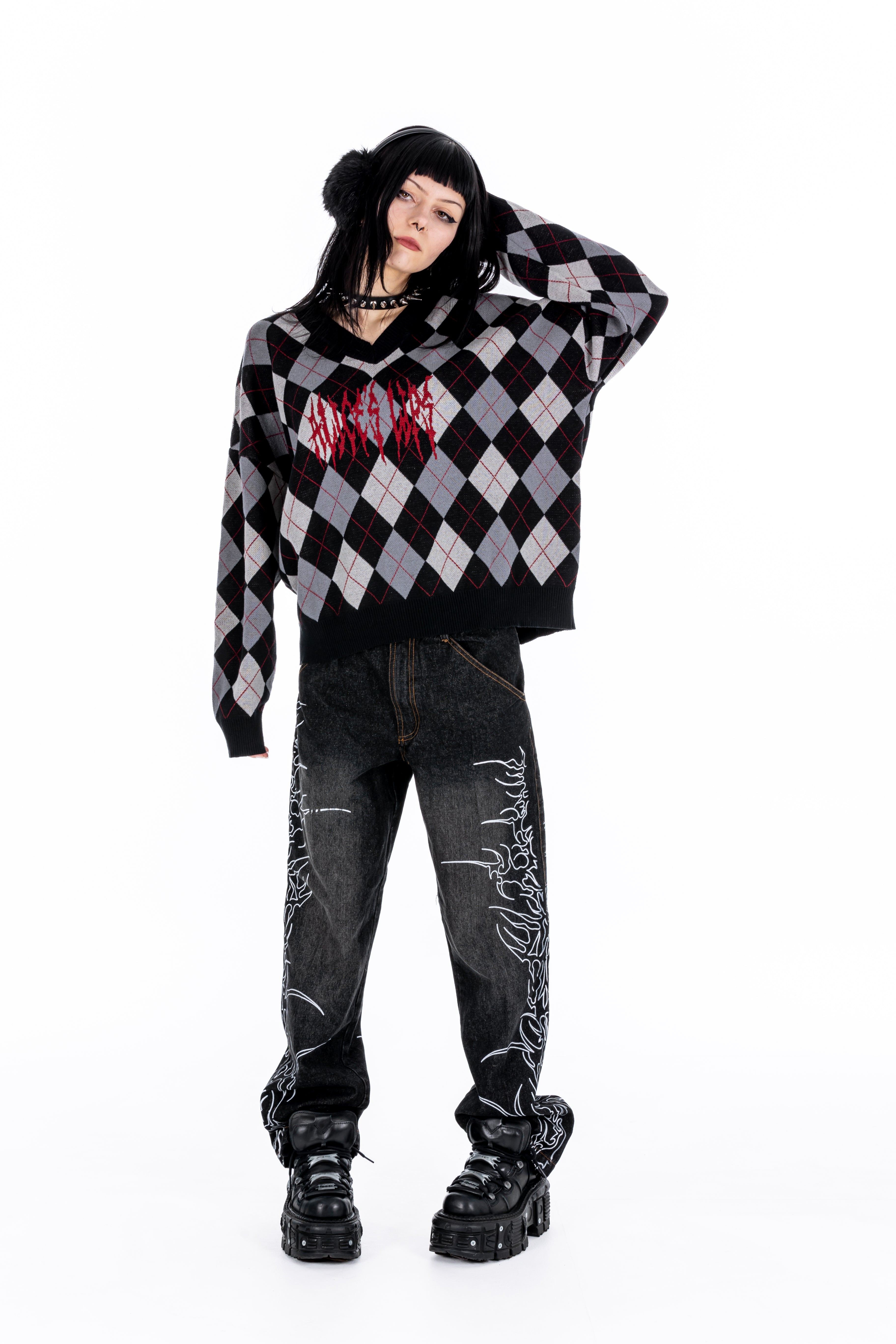 Blame Black Graphic Baggy Jeans