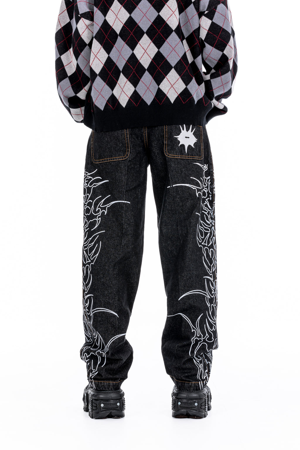 Blame Black Graphic Baggy Jeans