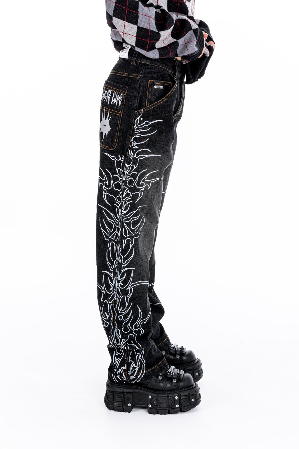 Blame Black Graphic Baggy Jeans