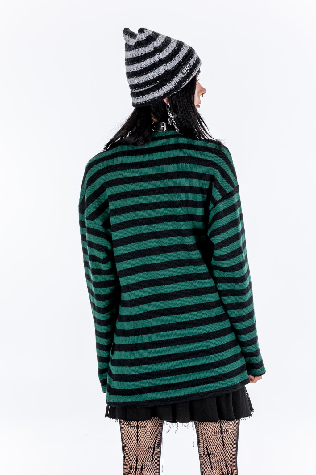 Grunge Academy Green Striped Cardigan