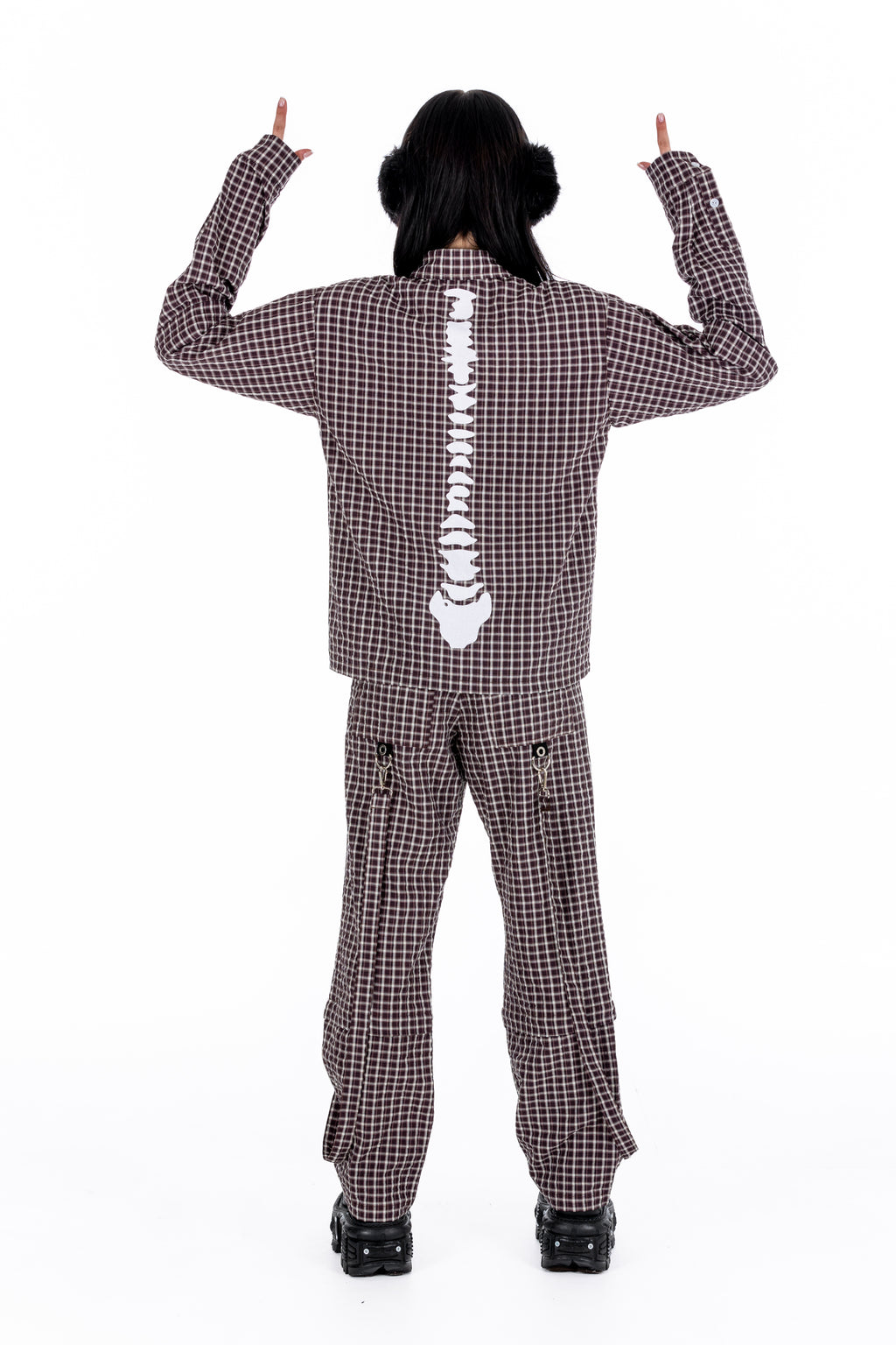 Plaid Punk Skeleton Brown Shirt