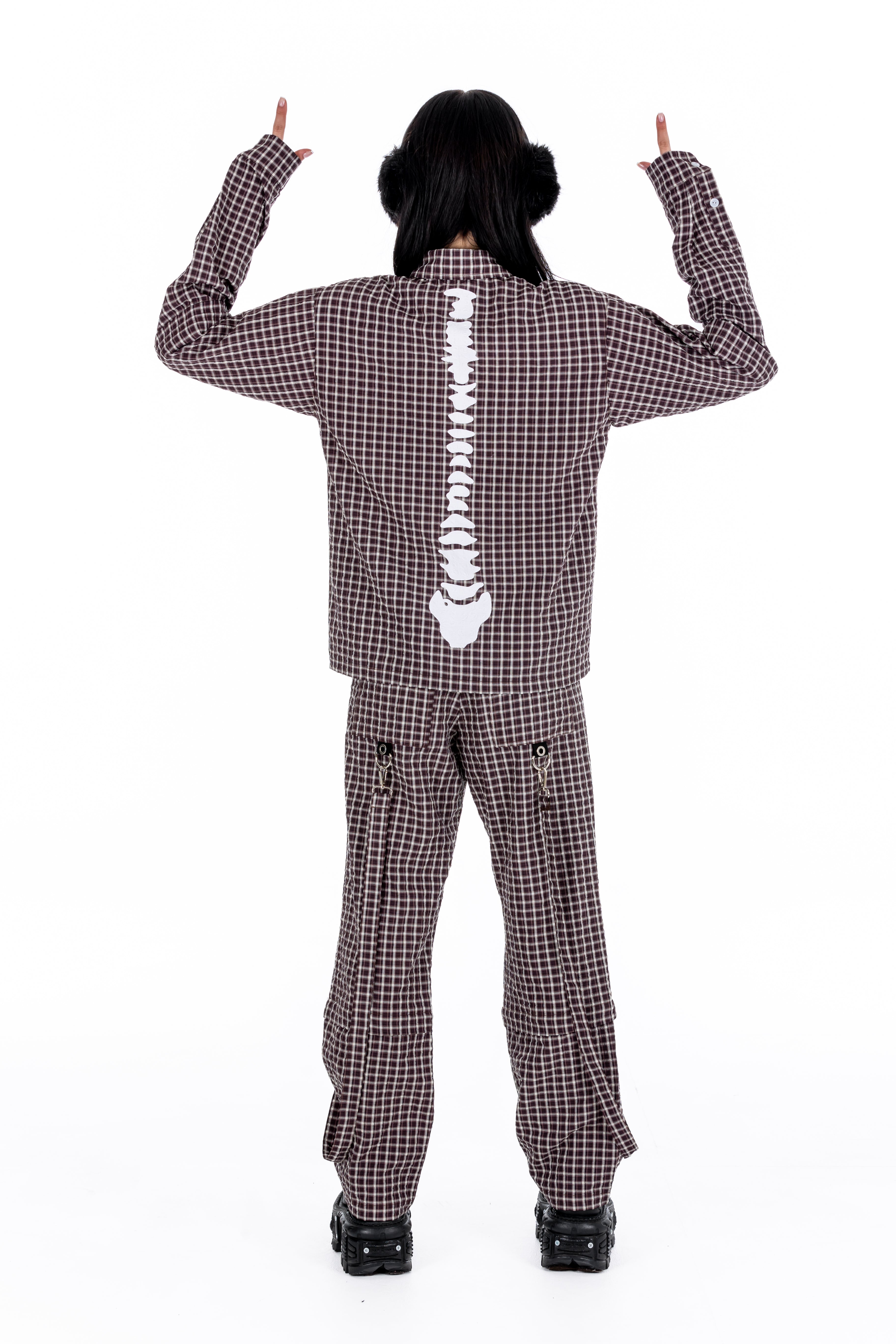 Plaid Punk Skeleton Brown Shirt