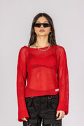 Live Wire Red Open Knit Jumper