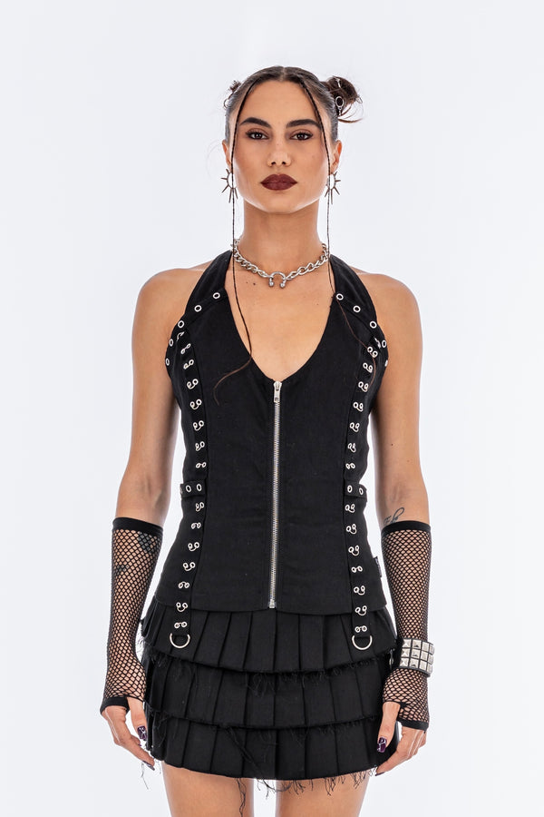 Y2K Goth Eyelets Corset Top