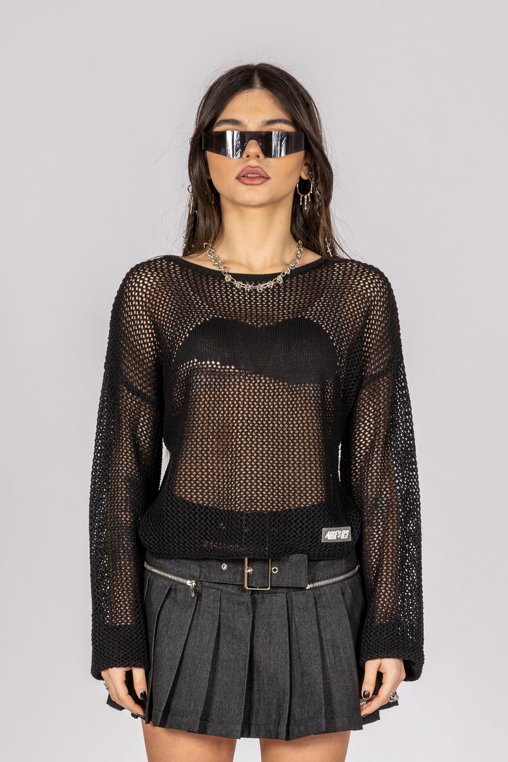Live Wire Black Open Knit Jumper
