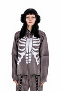 Plaid Punk Skeleton Brown Shirt
