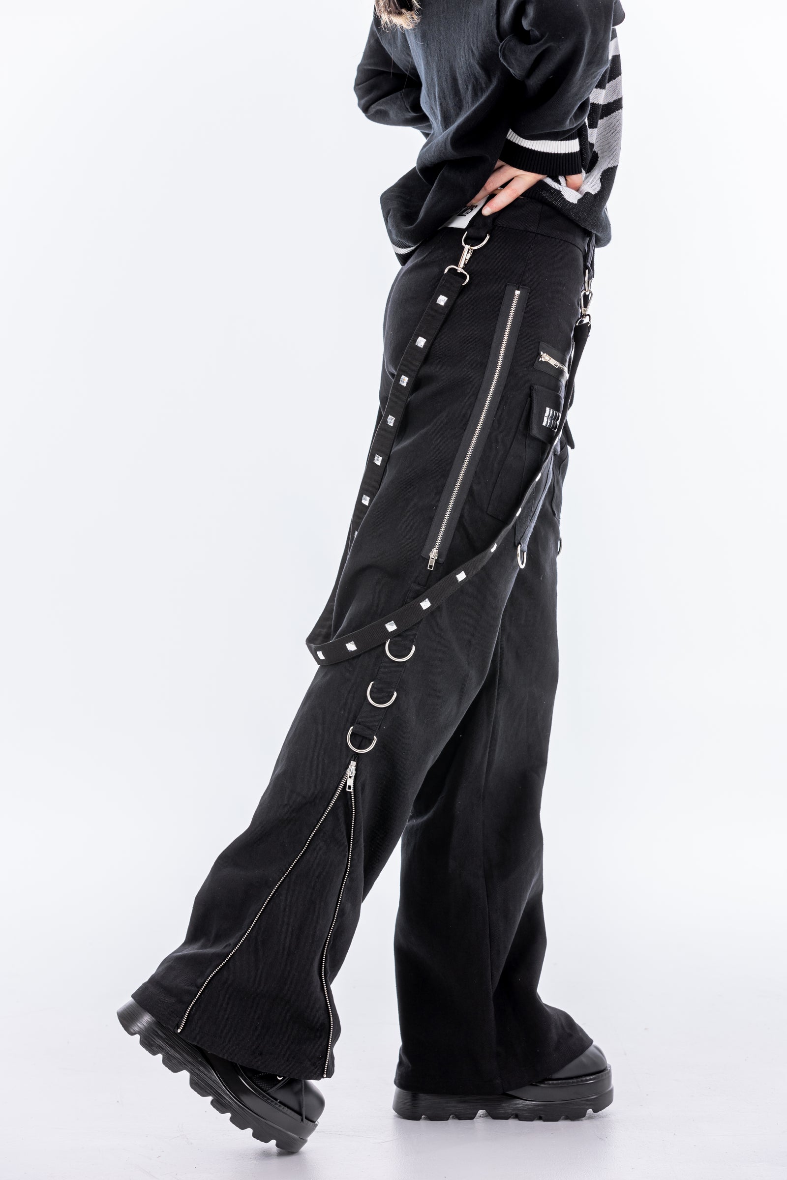 black satin cargo pants