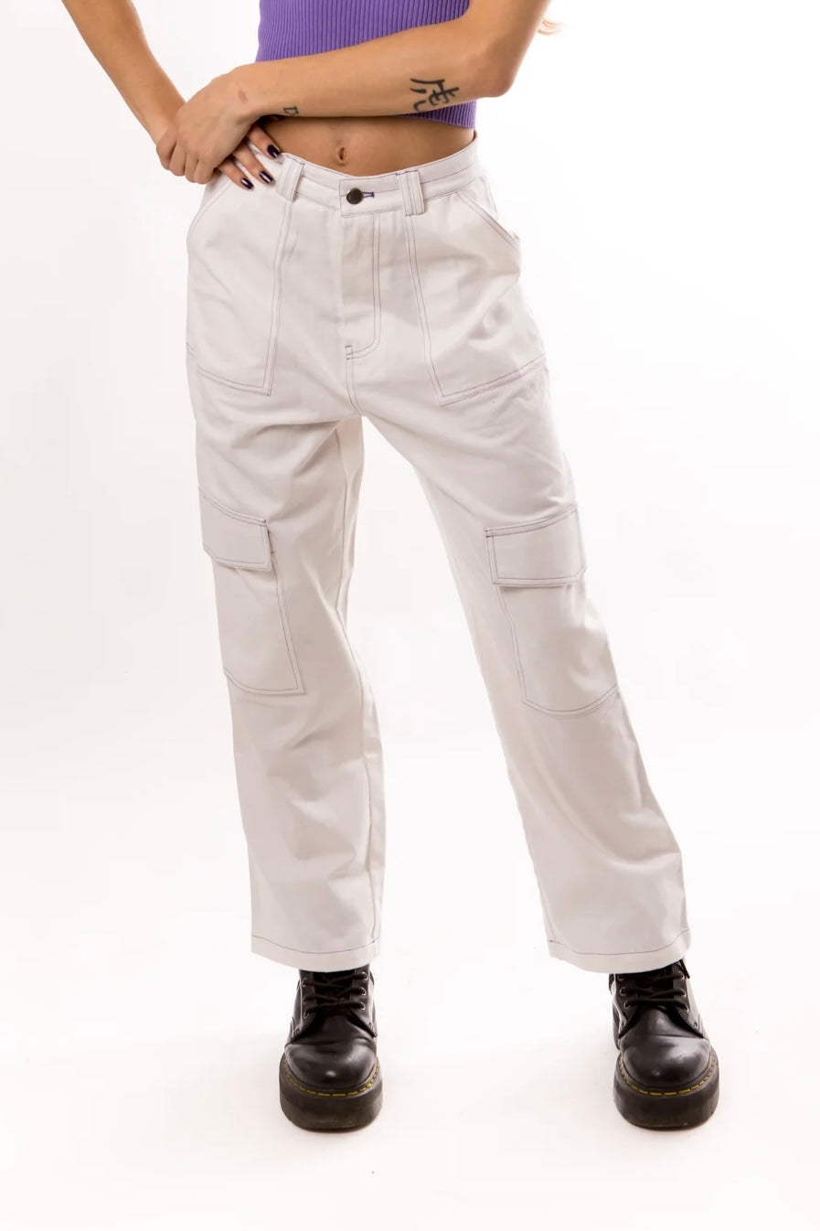 White Cargo Wide-Leg Pants