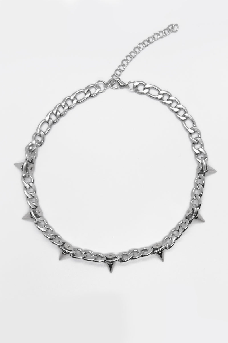 Spike Studs Silver Chocker Necklace
