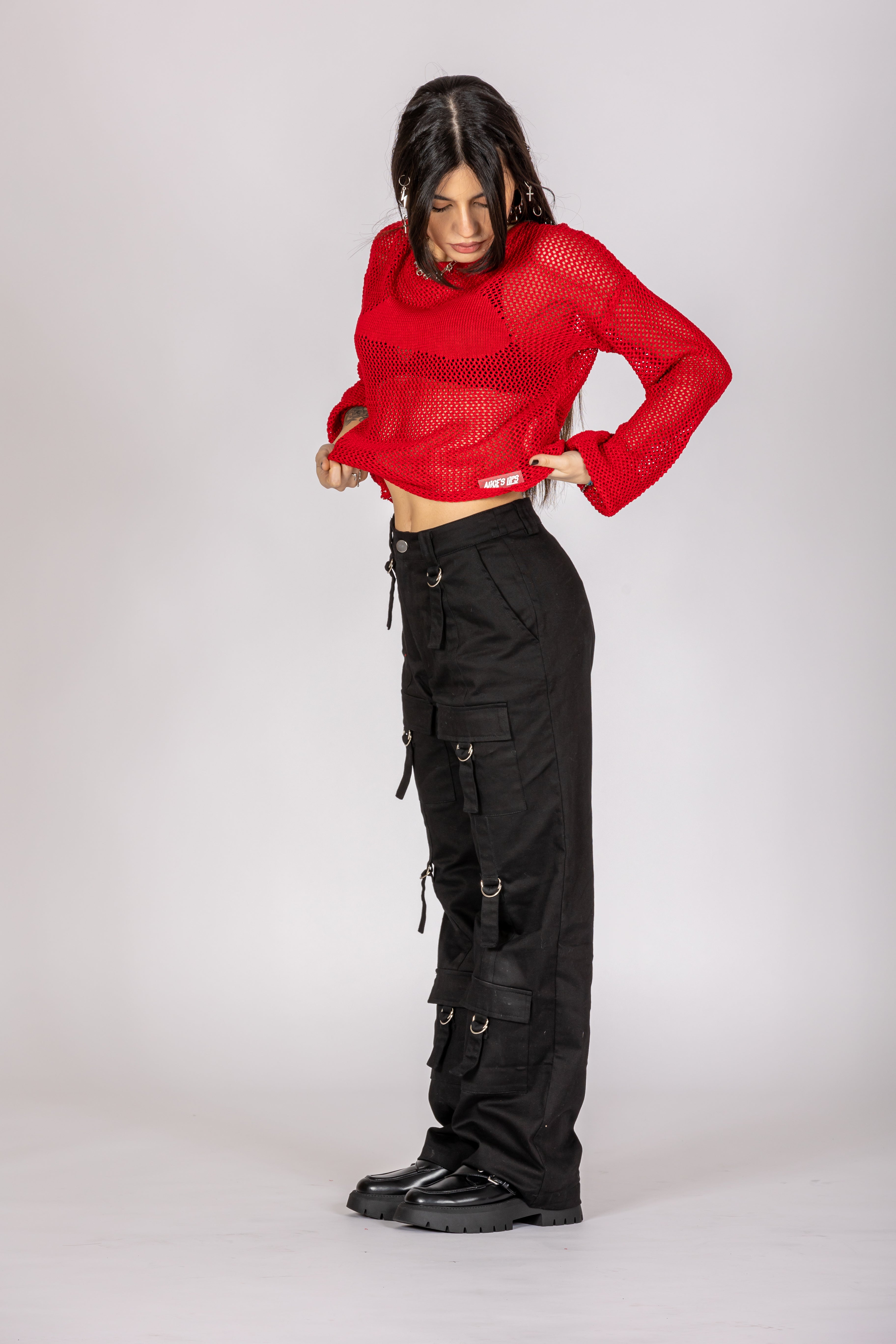 Live Wire Red Open Knit Jumper