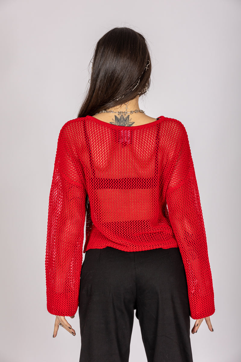 Live Wire Red Open Knit Jumper