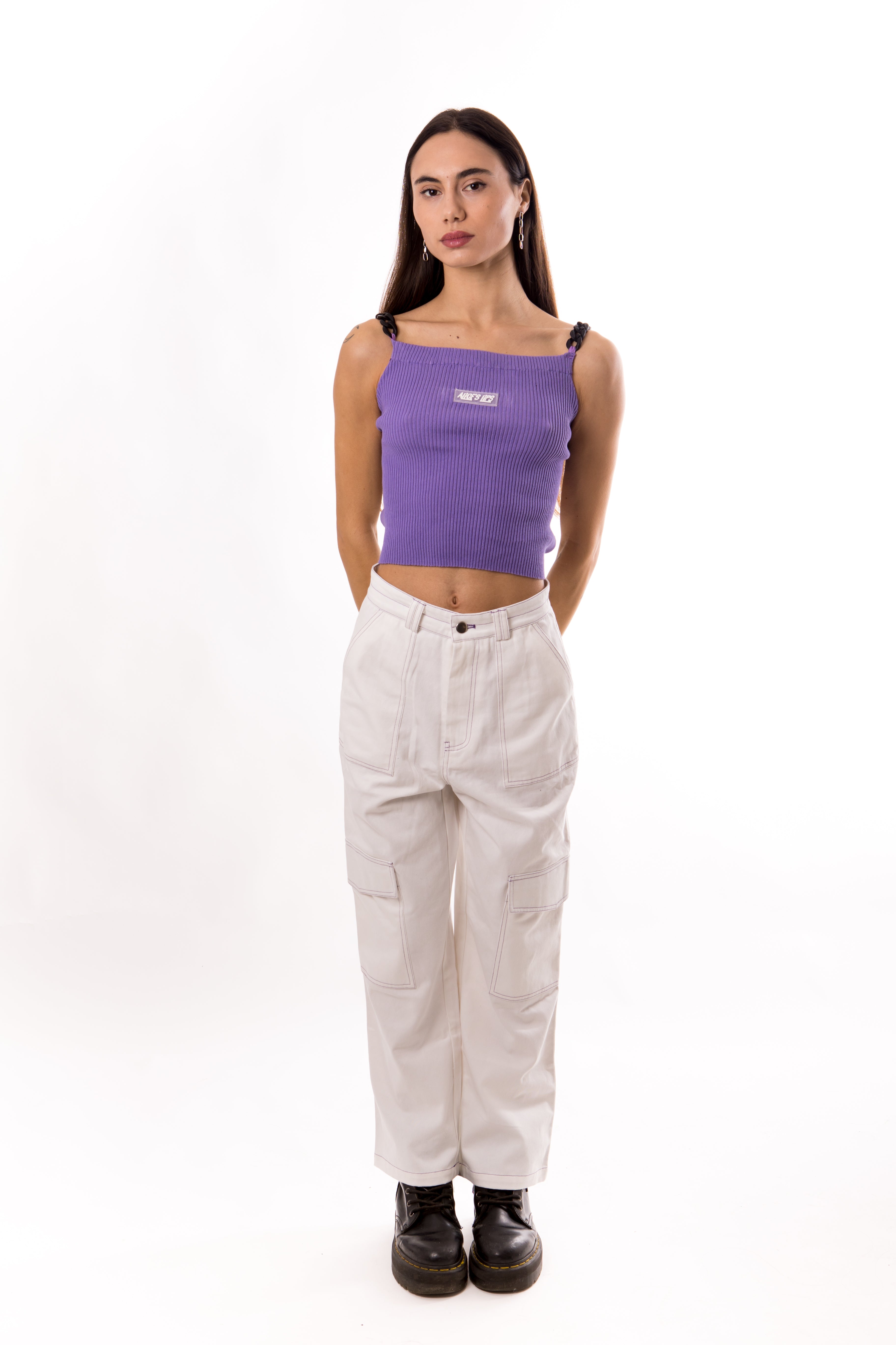 White Cargo Wide-Leg Pants